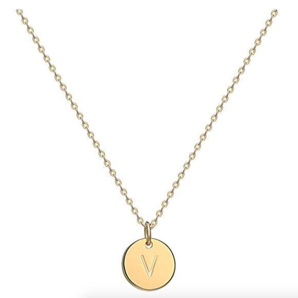 SF Jewelry Jewelry - 18k Gold-Plated V Initial Circle Pendant Necklace